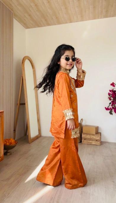 Kids Ethnic Wear Fendy Silk Orange Surat kids wear manufacturers